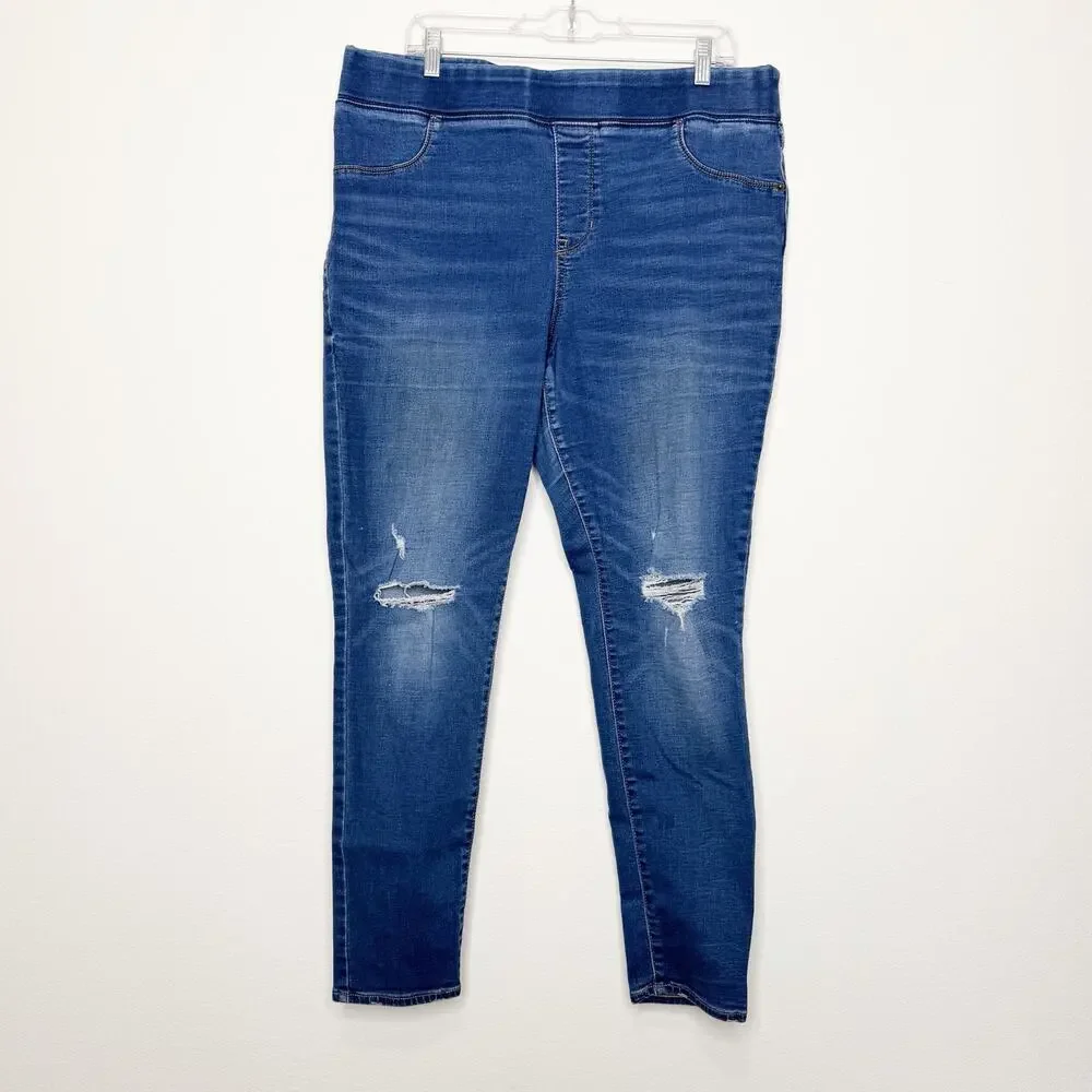 OLD NAVY Rockstar Jeggings High Rise Distressed Indigo Medium Worn Womens Sz 18